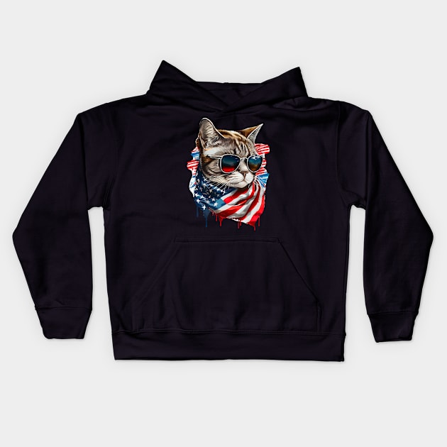 Independence Day Cat Kids Hoodie by equiliser